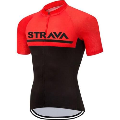 STRAVA Mens Summer Cycling Jersey 100% Polyester Shirt Breathable Bicycle Clothing Bike Wear Clothes Short Sleeve Sportswear