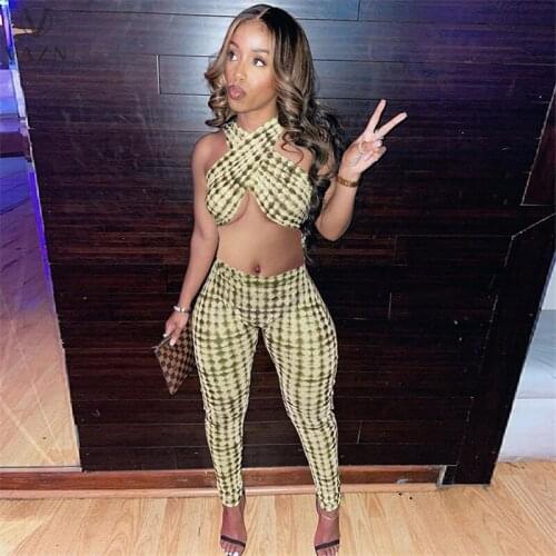 VAZN 2020 Hot Summer Bandage Halter Sleeveless Women Casual Set Tracksuit Sexy Suit 2 Piece Set Lady Sets