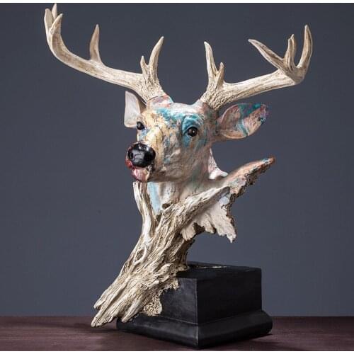 ART NORDIC ORNAMENT DECORATION RESIN SIMULATION DEER HEAD STATUE HOME OFFICE CREATIVE DECORATION CRAFTS