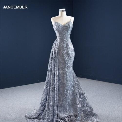 J67181 Jancember Sexy Gray Prom Evening Dresses 2021 Spaghetti Strap V Neck Sleeveless Applique Pearls