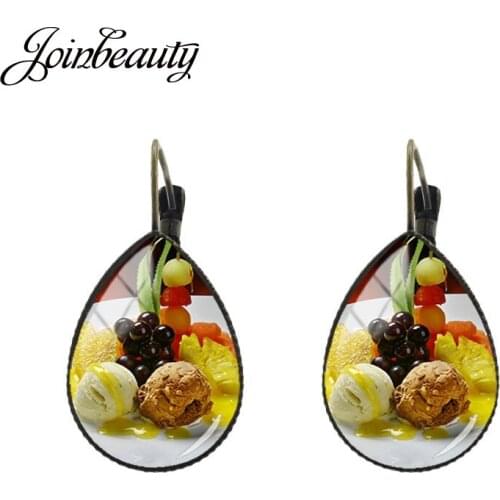 JOINBEAUTY Cherry Delicious Food Earrings Chocolates Ice Cream Photo Tear-drop Clip Earrings Accessories Jewelry Vintage FD30