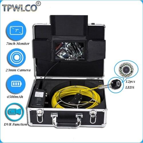 23mm HD 1000TVL CMOS Drain Pipe Camera 20m Cable 7inch Color Display Wall Drain Sewer Pipeline Inspection Camera System With DVR