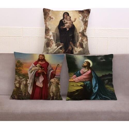 Oil Painting Yahushua Mary Cushion Cover for Sofa Home Decor Throw Pillowcase Print Portrait Pillow Case Plush 45*45cm