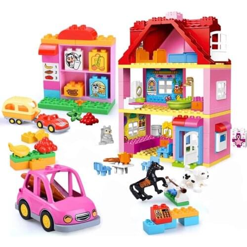 Girl Princess Friends Pink Villa Large Size Building Blocks Family House Bricks Educational Toy For Children Kids Christmas Gift