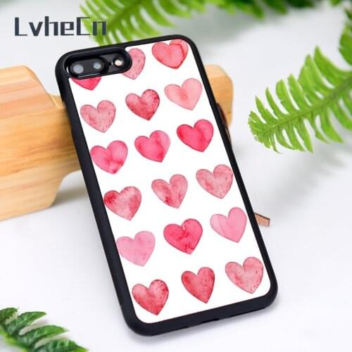 LvheCn Silicone Rubber Phone Case Cover for iPhone 6 6S 7 8 Plus X XS XR 11 12 Mini Pro Max Red Love Heart Pattern