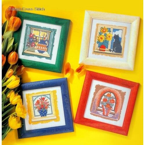 Fishxx Cross Stitch Kit European magazine section Crazy50-3 windowsill landscape flowers 4 small map