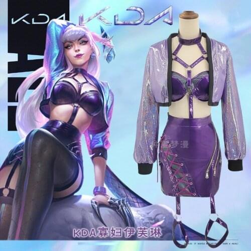 2020 New Game LOL K/DA KDA Evelynn Cosplay Costume Uniform All Out Team Suit Halloween Party Outfit for Girls Women Costumes
