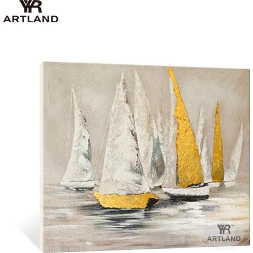 New year home decoration for wall Hand painted abstract oil painting on canvas sailboats landscape art picture for living room