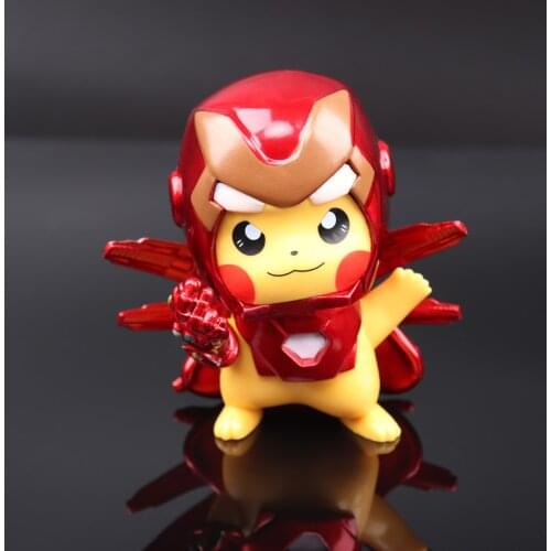 Original Pokemon Tomy Marvel Iron Man Pikachu Figure Model Dolls Toy Pokemon Pikachu Collection Cospla Anime Model Birthday Gift