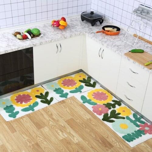 Sunflower Flocking Kitchen Mat Non-Slip Absorbent Microfiber Bath Mat Bathroom Rug Floor Mats Door Mat Soft Area Rugs Carpet