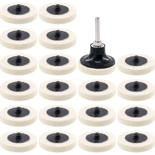 20Pcs 2 inch Compressed Artificial Wool Fabric Qc Disc Polishing Buffing Pads Wheels With 1Pcs 2 inch Disc Pad Holder With 1/4in