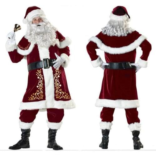 Full Set of Christmas Cosplay Costumes Santa Claus for Adults Red Christmas Clothes Santa Claus Costume Suit with White Beard