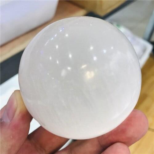 Natural white selenite opal polished crystal spherical stone gemstone healing original gypsum stone massager