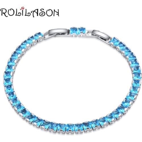 ROLILASON Classic Light Blue Crystal Zircon Bracelet Fashion Anniversary Gift women wedding fashion jewelry TB1151