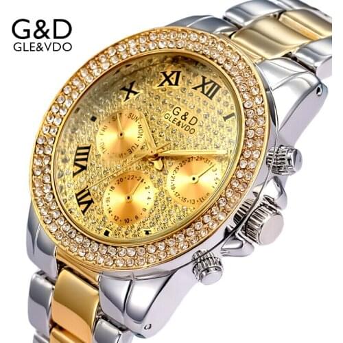 2017 G&D Luxury Golden Womens Watches Womems Bracelet Watches Ladies Dress Watch relogio feminino Roman style reloj mujer Gift