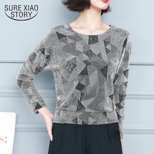 Fashion Lattice Shirt Elegant Shiny Sequin Blouse Tunic Women Blouse Shine Womens Blouse Plus Size New Glitter Shirt Tops 15801