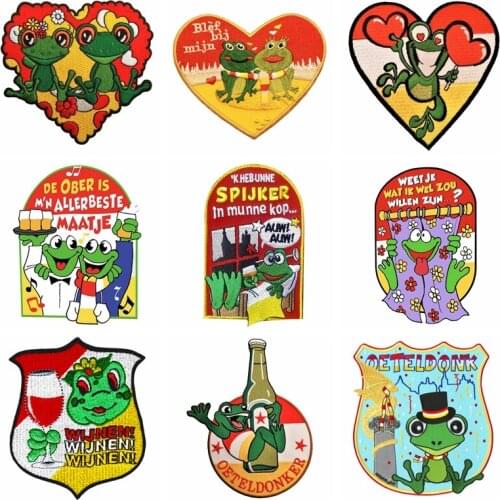 DIY Oeteldonk Frog Patch Iron On Embroidery Patches For Clothing Stripes Cartoon Patches Carnival For Netherland ELMO Badges