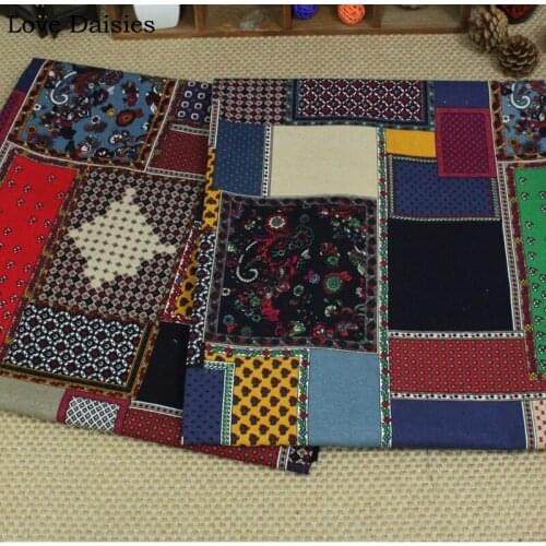 Cotton/Linen Ethnic Textile Cloth Patchwork Style Flower Fabrics for Tablecloth Curtain Apparel Handwork Craft Home Tissues Tela