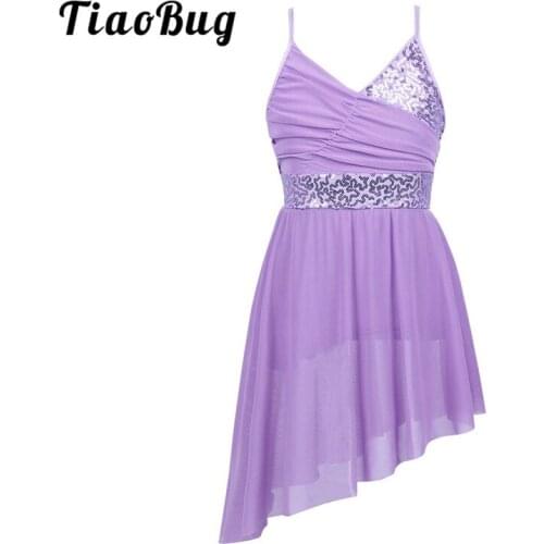 TiaoBug Kids Teens Sequin Latin Contemporary Stage Performance Lyrical Dance Costumes Girls Ballet Leotards Children Dance Dress