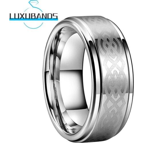 Tungsten Rings 8MM For Men Women Engagement Bands Stepped Edges Laser Pattern Polished Finished Comfort Fit