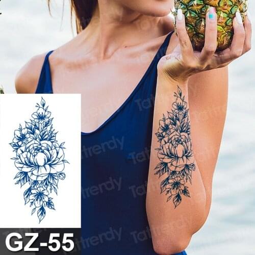 Temporary tattoo peony rose flower for women girls sleeve wrist arm tatoo fake juice ink natural fruit gel long lasting tattoos