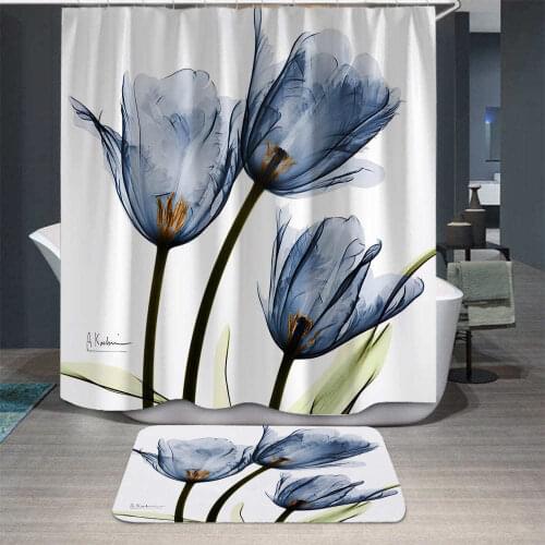 Colorful Tulip Lotus Flower Shower Curtain Animal Plant Bathroom Decor Home Bath Bathtub Waterproof Polyester Curtain Set