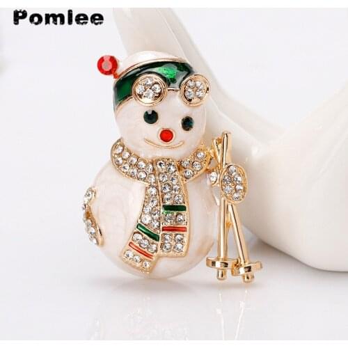 Pomlee Christmas Snowman Brooches for Women Rhinestone Inlay Fashion Jewelry Festival Brooch Good Gift Winter Coat Cap Pin