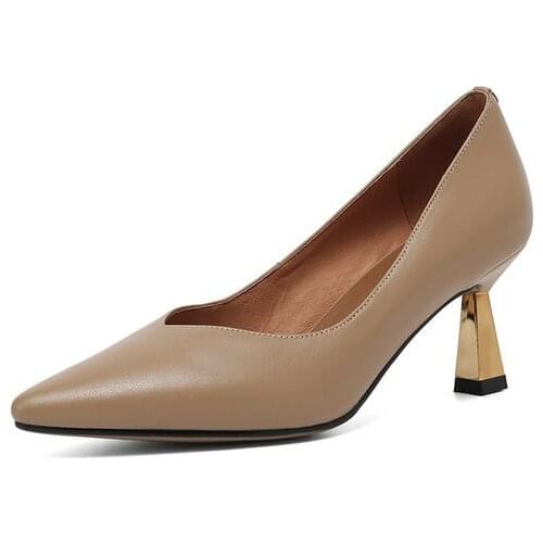 Salu 2021 New Full Genuine Leather High Heels Pumps Wedding Women Shoes Pointed Toe Thin Heels Party Women Heels Ladie Shoes