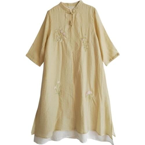9738 washed Tencel dress womens embroidered Zen tea Robe