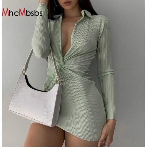 Women Ruched Shirt Dress Sexy V Neck Long Sleeve Polo Neck High Waist Slim Mini Dresses 2021Summer Party Club Dating Y2K Clothes