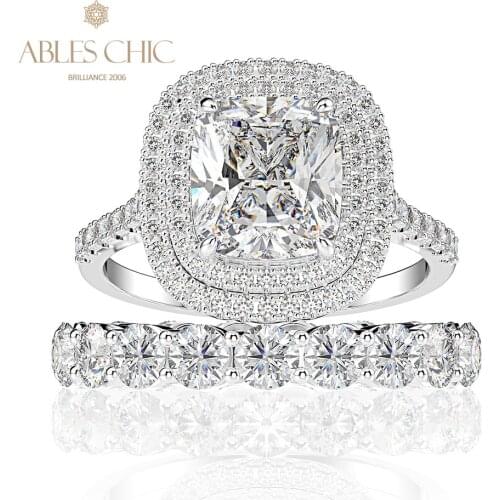 925 Sterling Silver Lab Radiant Diamond Wedding Ring Set Micro Paved Round 5A Zircon Engagement Band Bridal Rings S2R1S2R0946