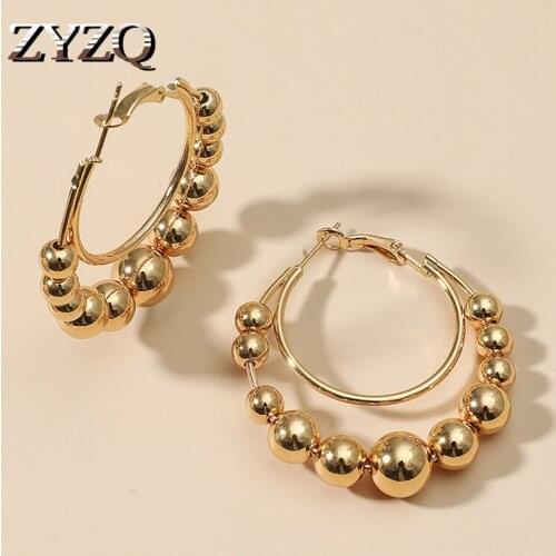 ZYZQ Hiphop/Rock Big Round Geometric Round Hoop Earrings For Women Metal Beaded Dangle Earring Brincos Wedding Jewelry 2021