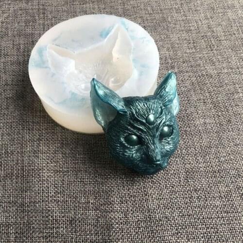 1PC Epoxy Resin Cat Charms Silicone Molds Jewelry Casting Sphynx Cat 3 Eyes Kitty Horns Kitten Head Raven Crow Skull Mold
