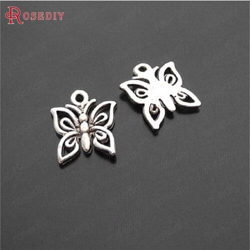 14596)30PCS 12x12MM Antique Silver Zinc Alloy Butterfly Charms Pendants Jewelry Making Supplies Diy Findings Accessories