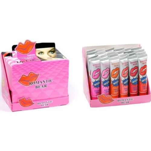 24pcs /lots WOW Lip Gloss Romantic Bear 6 colors TATTOO Magic Peel Off Mask Tint Tear Away lipgloss Cosmetics