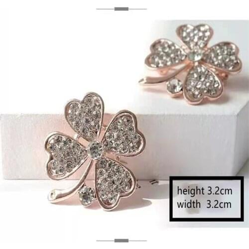 Alloy Diamond-Studded Four-Leaf Clover Brooch Shirt Suit Dress Brooch Collar Pin Female Collar Buckle Clover Jewelry Wholesale