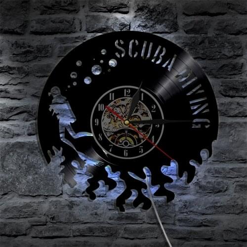 Divers Ocean Vinyl Wall Clock Scuba Diving Suit Extreme Sport Vinyl Record Clock Underwater Swimming Sea Exploration Home Decor