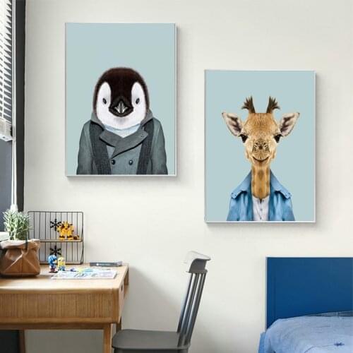 Nursery Cute Giraffe Tiger Penguin Monkey Fox Canvas Painting Cartoon Animal Print Poster Children Room Wall Art Decor Picture