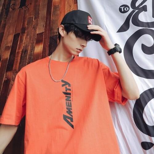 UCAK Brand Men T Shirt Summer Loose Couple T Shirt Casual Short Sleeve Print Striped Tshirt Summer Casual T-Shirt Tops Tee U5670