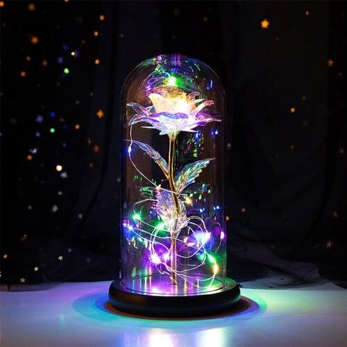 Artificial Eternal Rose LED Enchanted Galaxy Eternal Rose With Fairy Light In Glass Cover for Mother Valentine Day New Year Gift