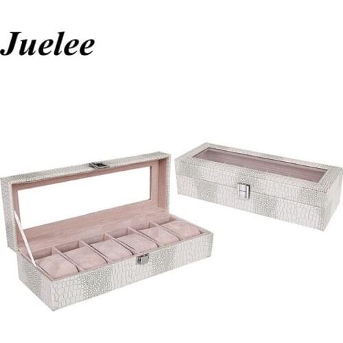 Juelee 6 Grids Watches Storage Box Crocodile Pattern PU Watch Jewelry Box Organizer Caixa Organizadora Caixa Cajas Organizadoras