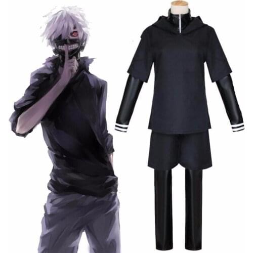 JP Anime Tokyo Ghoul Ken Kaneki Cosplay Costume Full Set Black Leather Fight Uniform Women Men Halloween Costume With Mask Wig