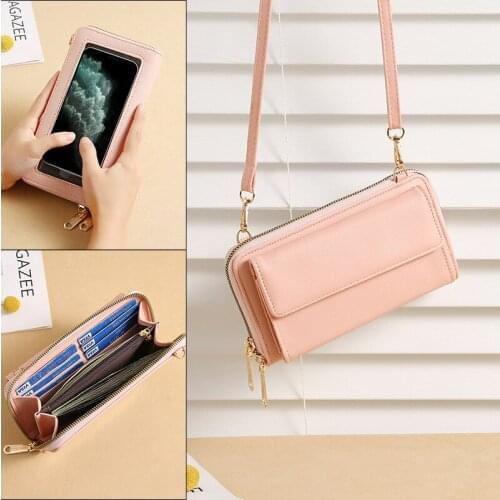 Mini Crossbody Shoulder Bags PU Leather Women Touchable Cell Phone Pocket Card Holder Female Wallets Ladies Small Square Handbag