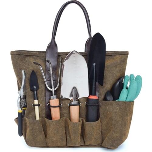 Garden Tools Tote Set 8 Pockets Storage Organizer with Ergonomic Handle for Men and Women #W0