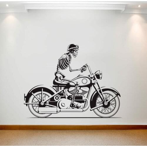 Motorcycle Wall Decal Motorbike Skull Rider Art Vinyl Window Stickers Boys Bedroom Playroom Home Decor Cool Style Mural E410