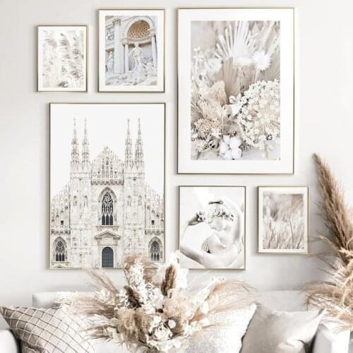 Trevi Fountain Wall Art Posters Print White Reed Church Grass Canvas Painting Decoration Home Wall Pictures Living Room Decor