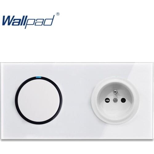 Wallpad L6 1 Gang 1 Way 2 Way Light Switch with French Wall Socket Electric Power Outlet White Glass Panel Frame 172 x 86
