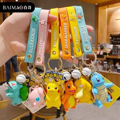 Genuine Pokemon Pikachu Mobile Lanyard Jenny Turtle Cartoon Anime figure Doll Car Keychain Bag Key Chain Key Rope Birthday Gifts