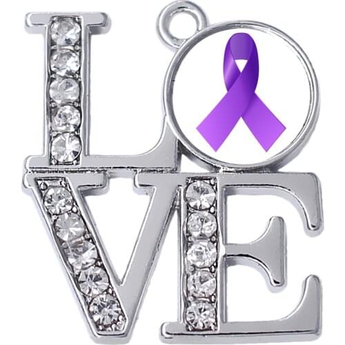 New transparent enamel purple pancreatic leiomyosarcoma cancer ribbon sticker charm for best anti-cancer awareness metal pendant