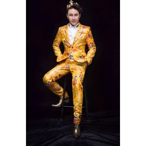New Chinese style High quality Embroidery Robes Suit costume set Nightclube Male DJ singer dancer stage performan wear